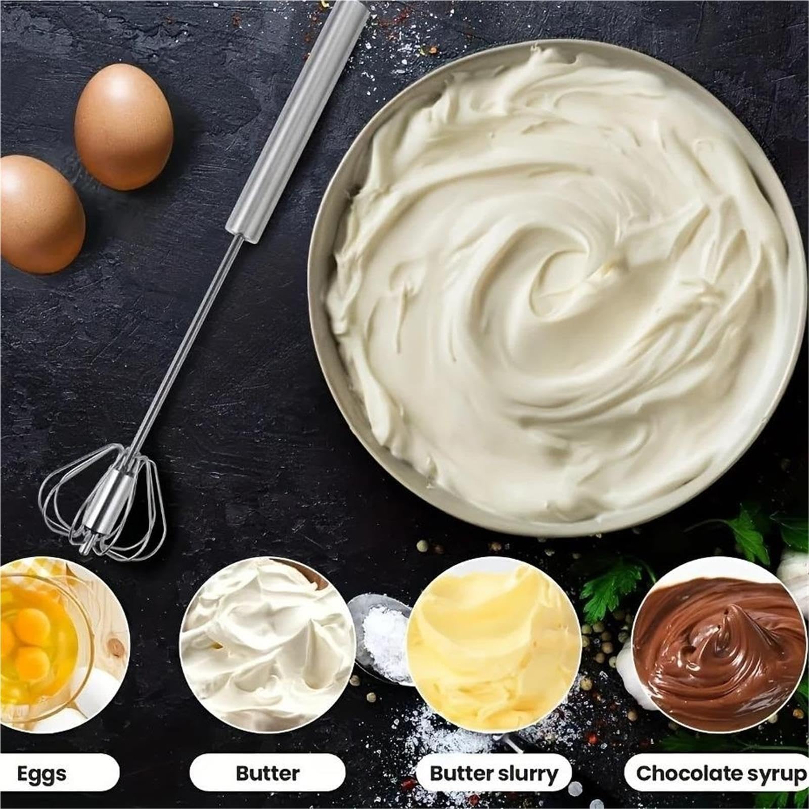 Kochen Edelstahl Schneebesen Milchkännchen Halbautomatischer Drehbesen Buchenholz Vase Griff Handmixer Kochen Ballon Ei(3