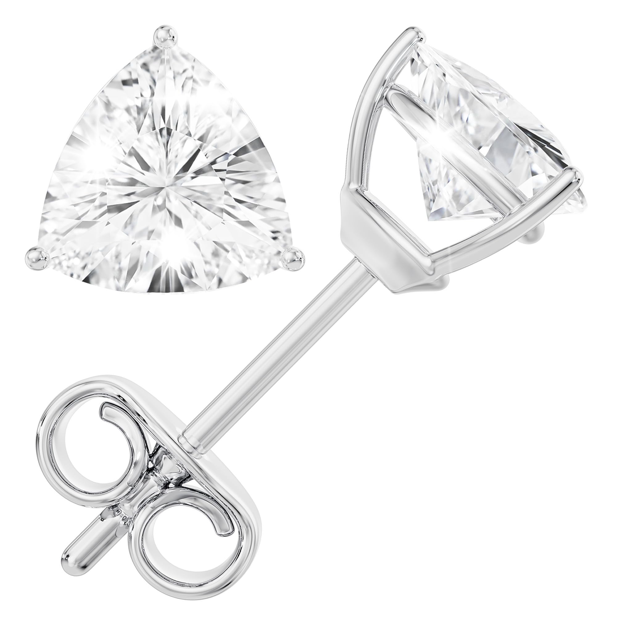 Moissanite Stud Earrings, 0.5ct-3ct D Color VVS1 Clarity Moissanite 14K White Gold Plated Sterling Silver Imitation Diamond Push Back Earrings For