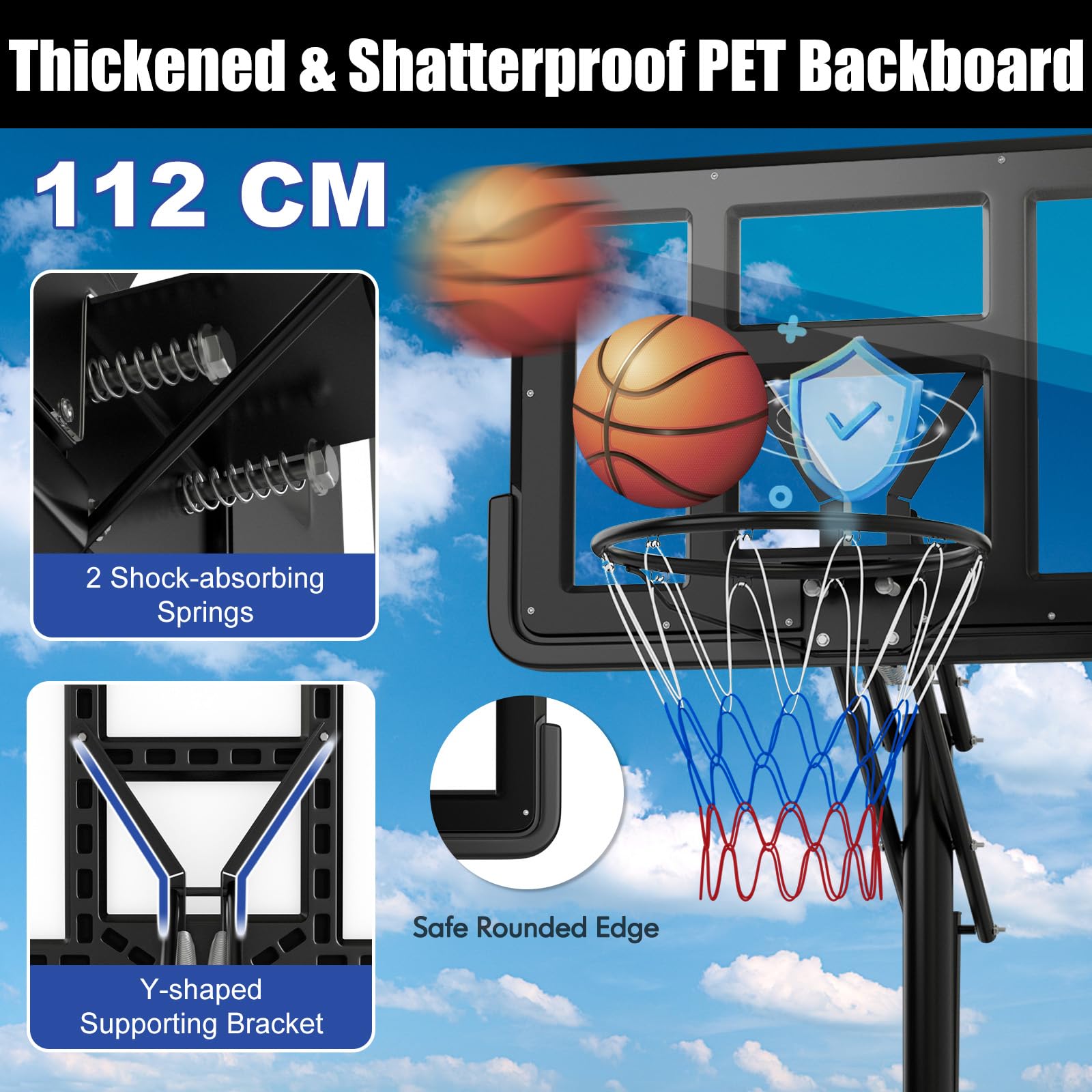 KOMFOTTEU Panier de Basket-Ball en PE et PVC pour l'Extérieur, 10 Niveaux de Hauteur réglables 155-310 cm, Support de Basket-Ball Portable Mobile, Base de Basket-Ball, pour Enfants et Adultes