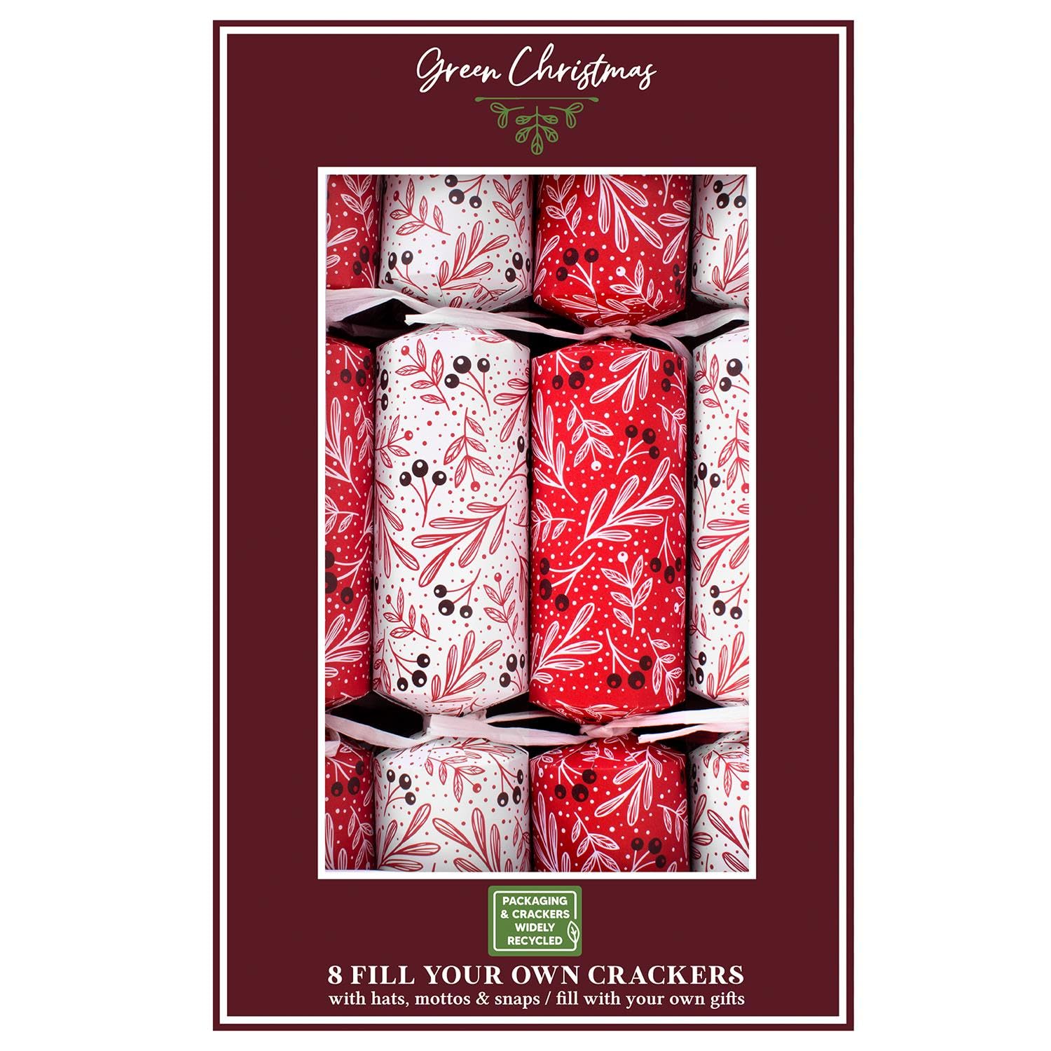 Yöl Red Fill Your Own Eco-Friendly Christmas Crackers Pack Of 8 White And Berry Design Xmas Table Decor
