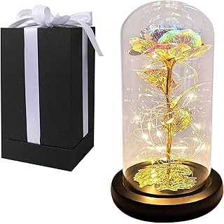 iYoucase Gift for Mom Artificial Flower Rose Gift Colorful Galaxy Rose Glass Rainbow Rose with Led Light String Unique Gif...