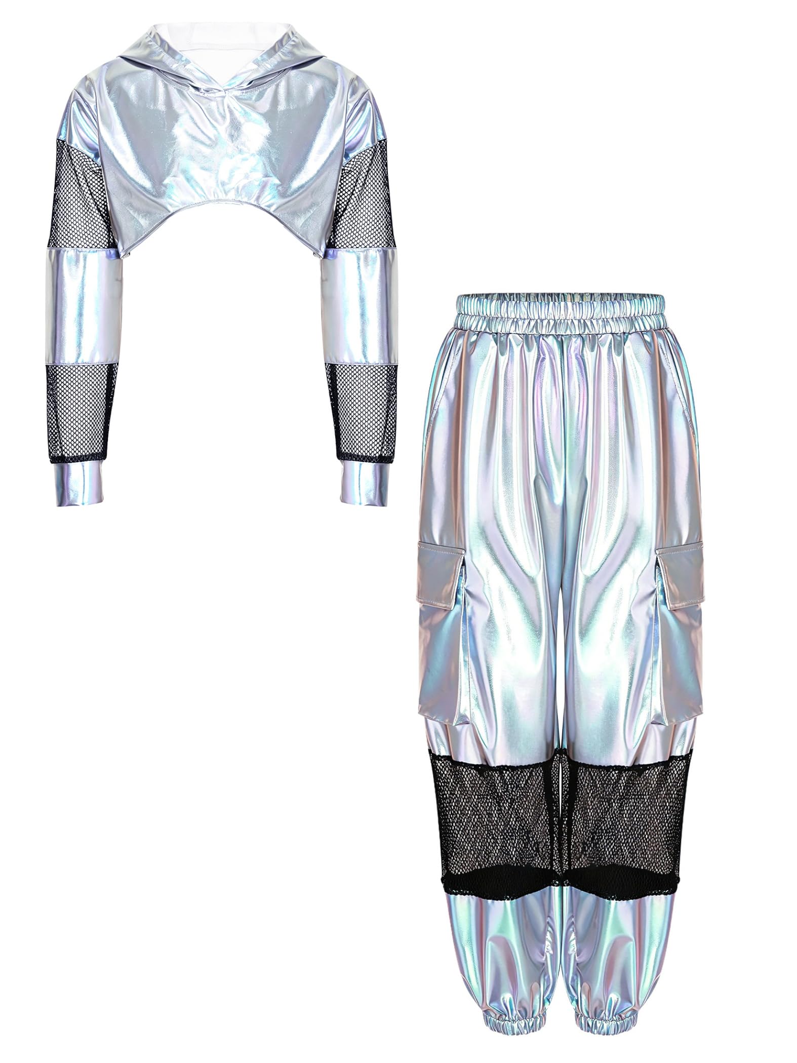 Bambina Abito Metallico Set Abbigliamento Danza Abbigliamento Danza Argento 9-10 anni