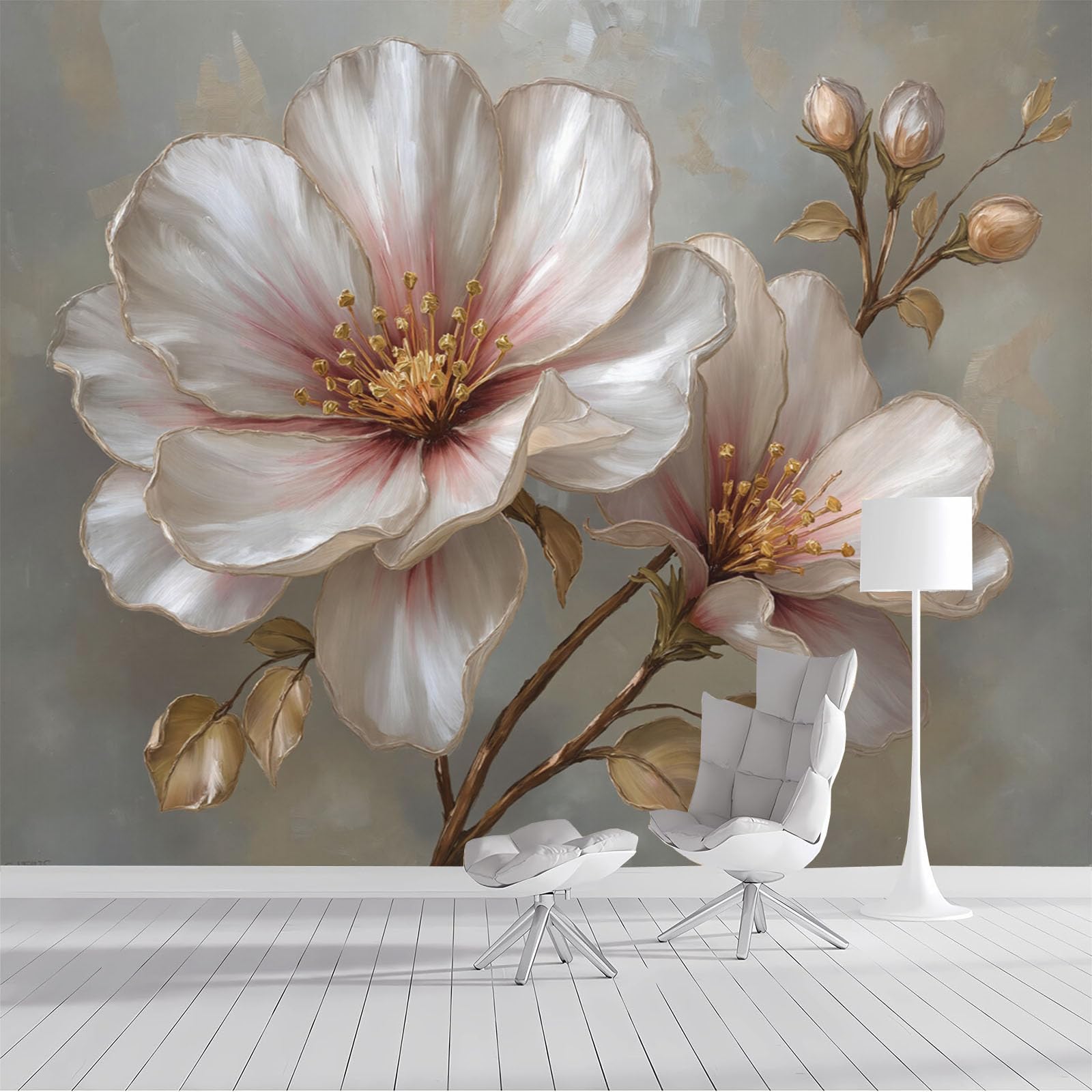 Fresque murale effet peinture à l'huile beige pour intérieur raffiné