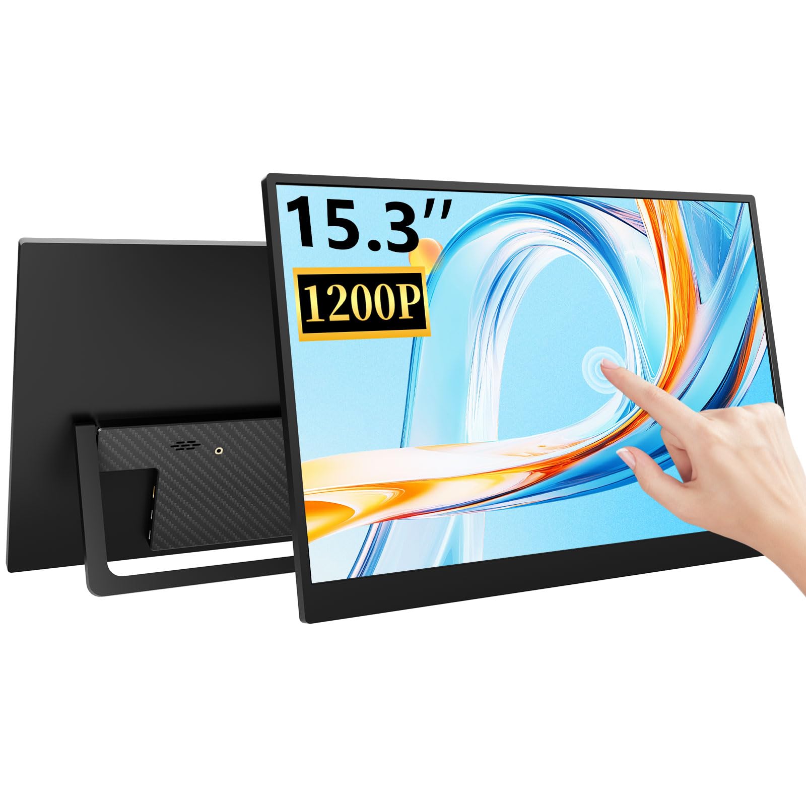 15.3 Inch Portable Touchscreen Monitor, 1920x1200 FHD External Second Screen, USB C HDMI Plug & Play Travel Monitor for Laptop, PS5, Xbox, Smartphone & Gaming