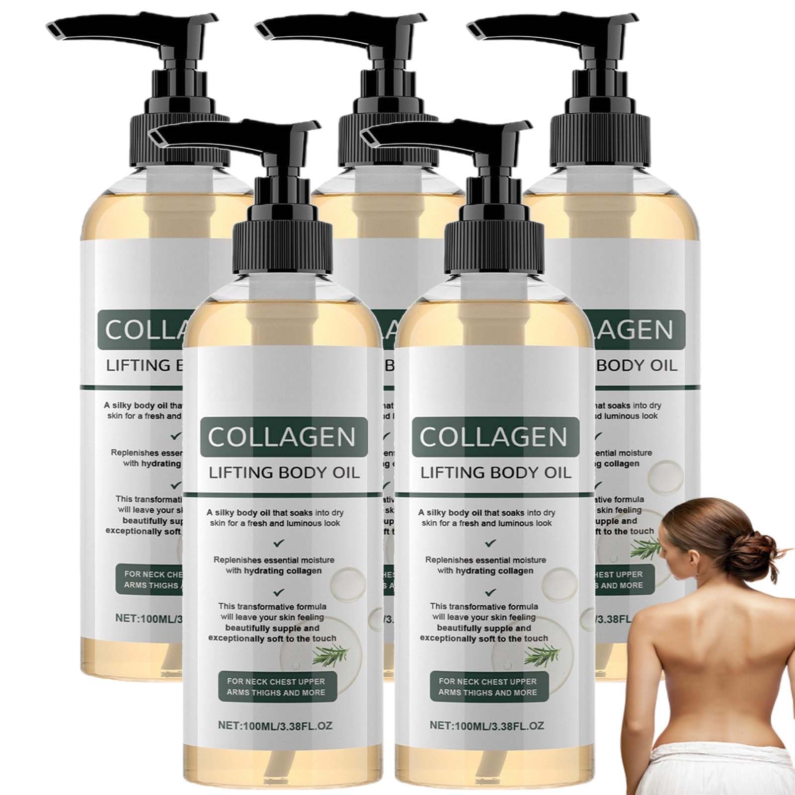 Collagen Lifting Body Oil, rassodante idratante olio per il corpo del collagene idratante leggero assorbimento rapido non grasso, idratante liscio e radioso per la cura della pelle del collo (5pcs)
