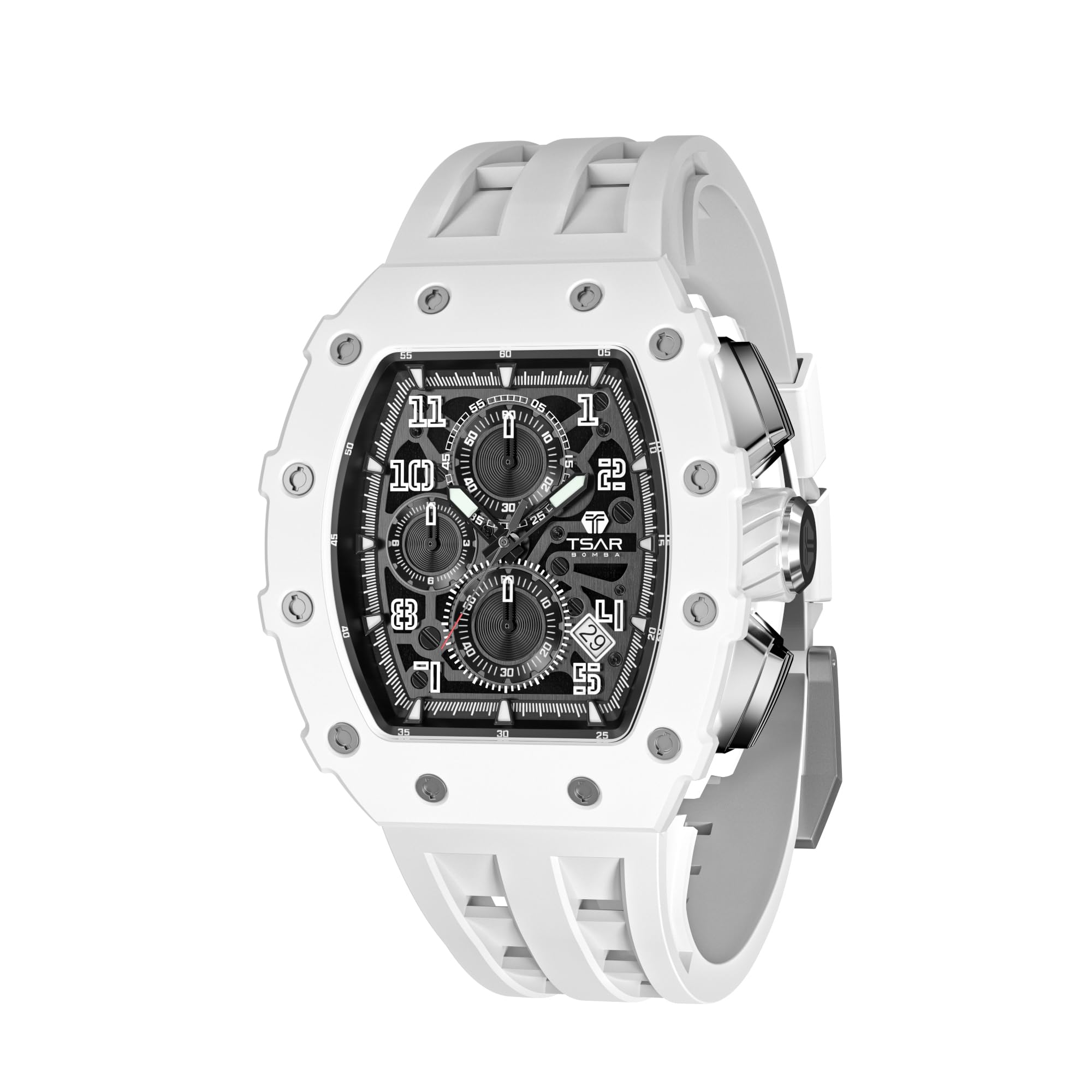 TSAR BOMBA Mens Watches Luxury Tonneau Watches for Men Waterproof 50M Analog Replica Watch Chronograph Calendar Date Men’s Dress Business Work Watch Diver Large Square Face Wristwatch