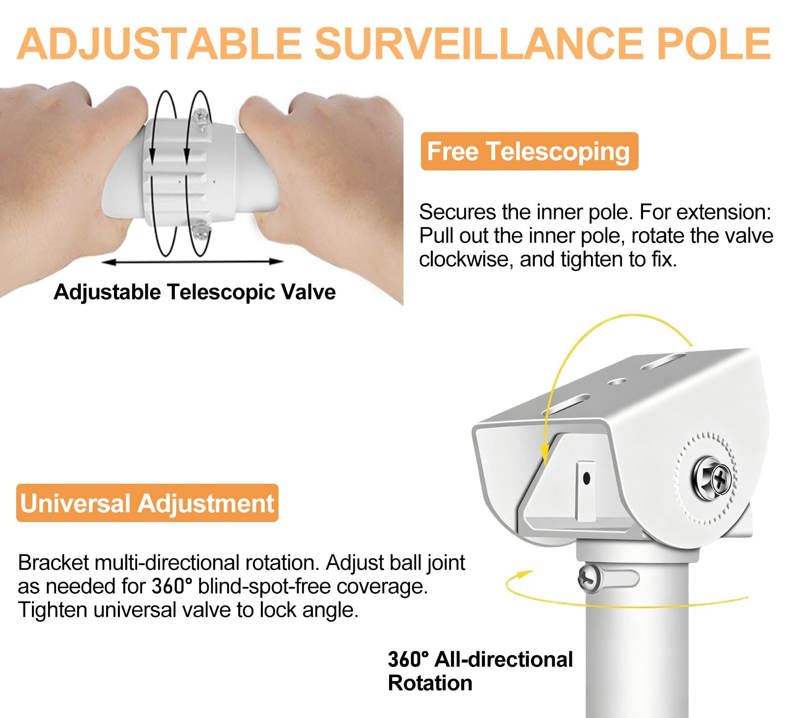 ERRULAN üBerwachungskamera Halterung Teleskop-Überwachungskamerahalterung für den Außenbereich, um 360° drehbare Überwachungsmasthalterung, wasserdichte CCTV-Halterungssäule(40-80cm/15.7-31.5in)