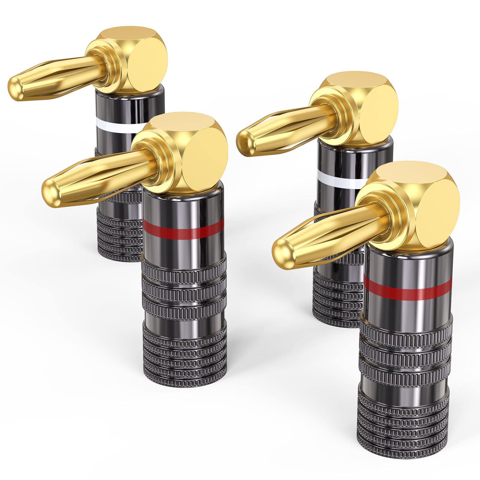 Connettori a banana ad angolo retto per cavo altoparlante, 2 paia/4 pezzi, connettori a banana per altoparlanti, connettori placcati in oro 24 K per ricevitore A/V, amplificatore, sistema
