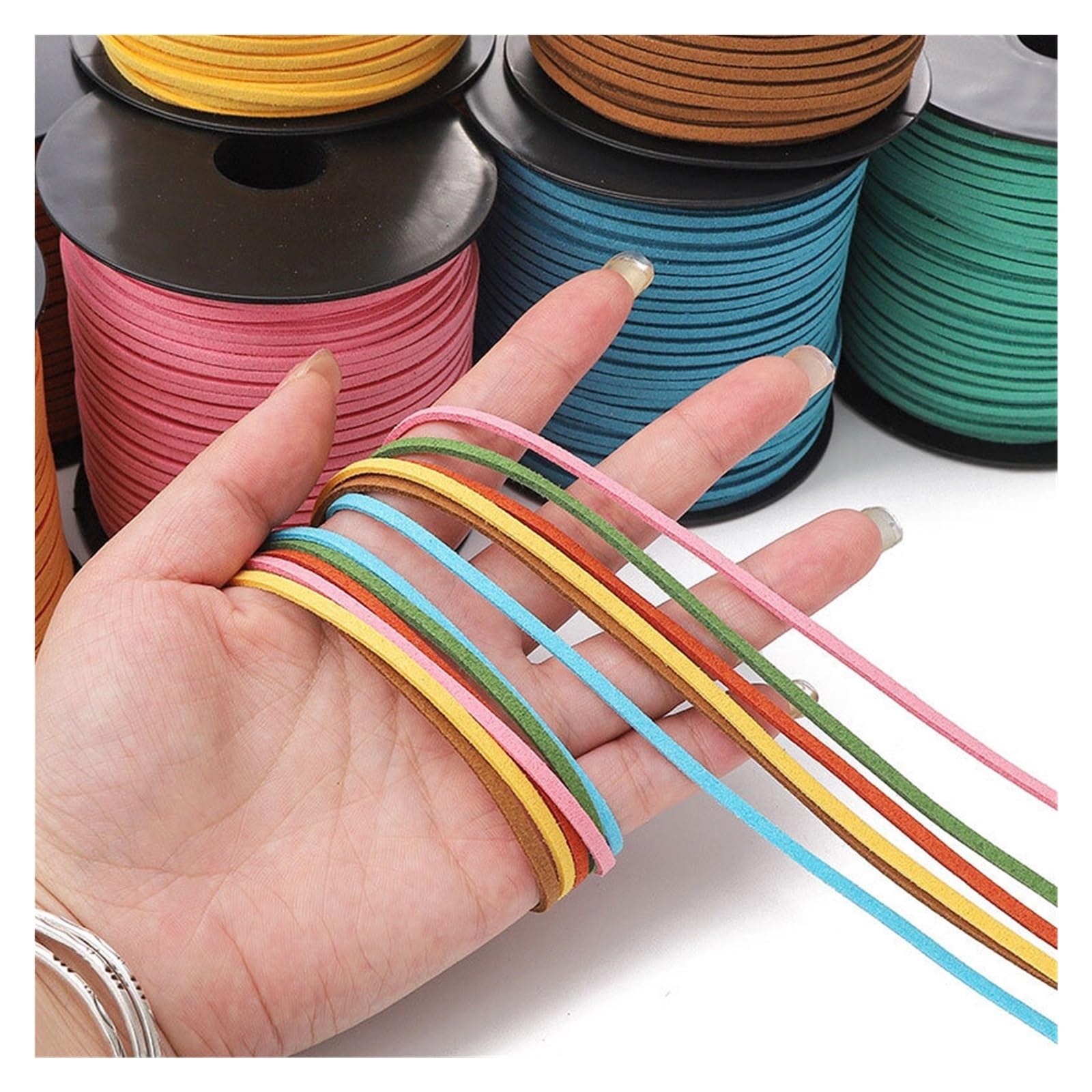 Nylonschnur, 2 Stück, 3 mm, Wildlederschnur, 91 m, flach, geflochtenes Seil für Halsketten, Armbänder, Perlen, Basteln, für Armbänder, Makramee, Orange