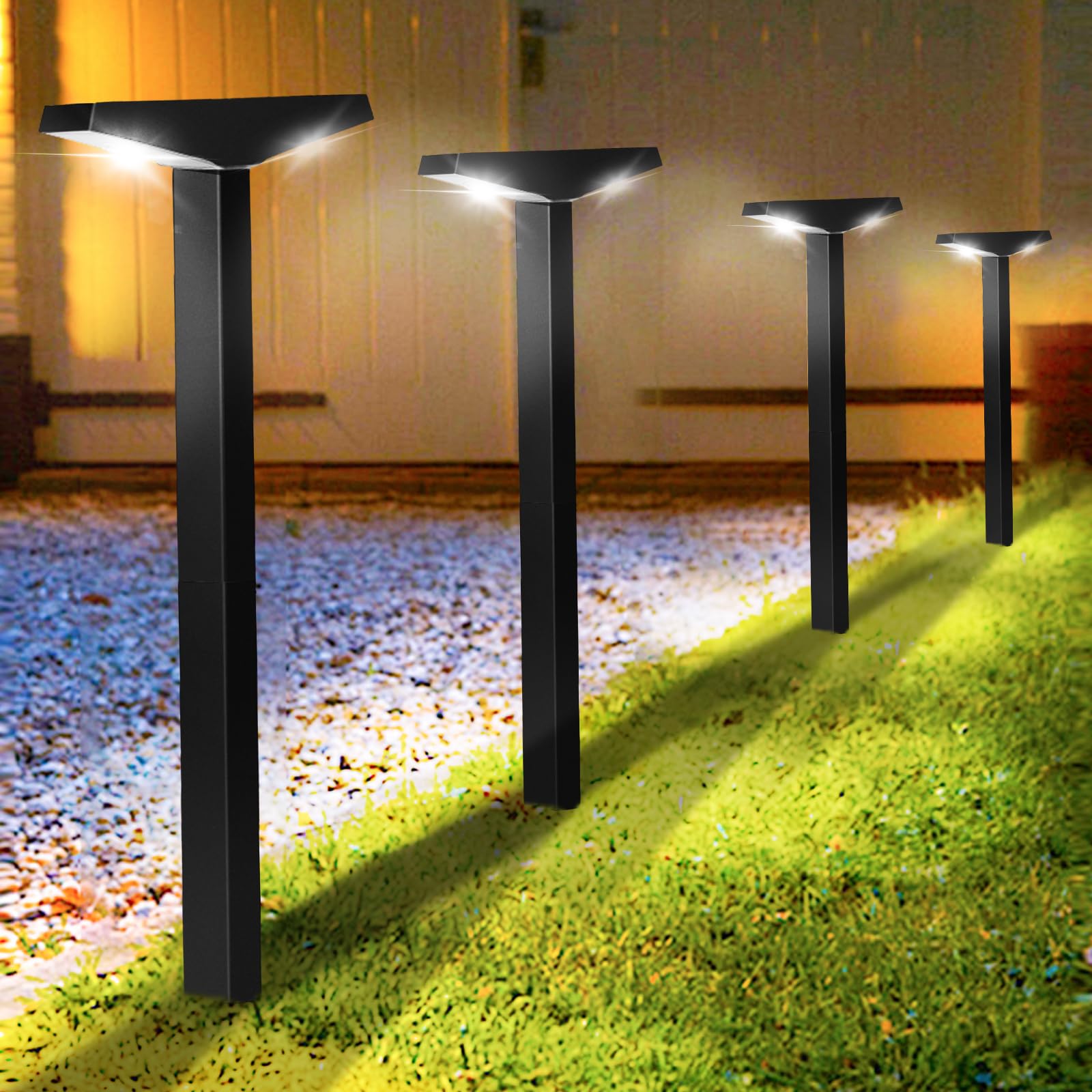 Moman Solar Outdoor Garden Lights, 4 Pack Small Waterproof Stake LED Lights With Cold White Auto ON/OFF for Pathway Patio