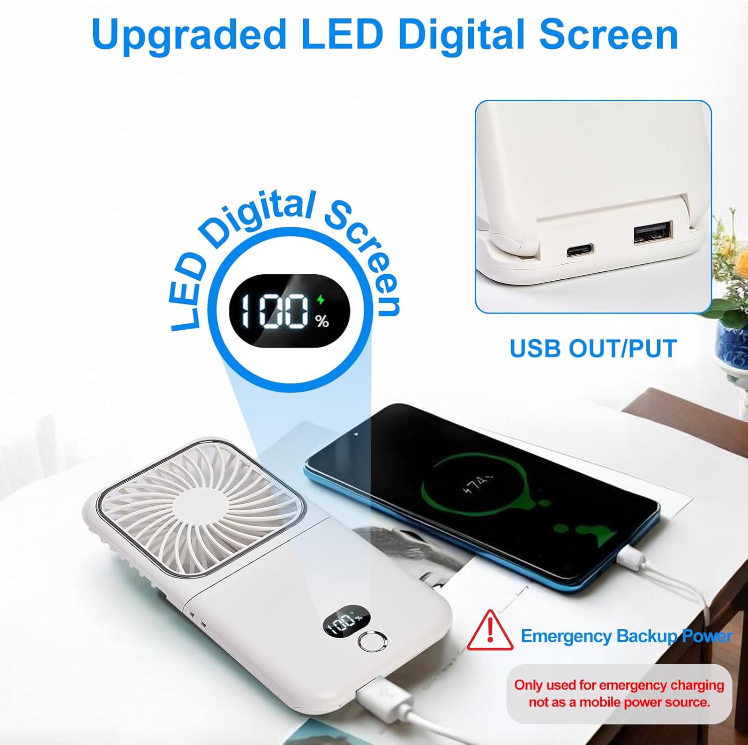 Portable Handheld Fan, USB Rechargeable Mini Personal Fan with Adjustable Speeds, Pocket Size Quiet Cooling Fan for Travel, Outdoor, Makeup, Camping, Office, Summer Essential Gift(white) - Image 7