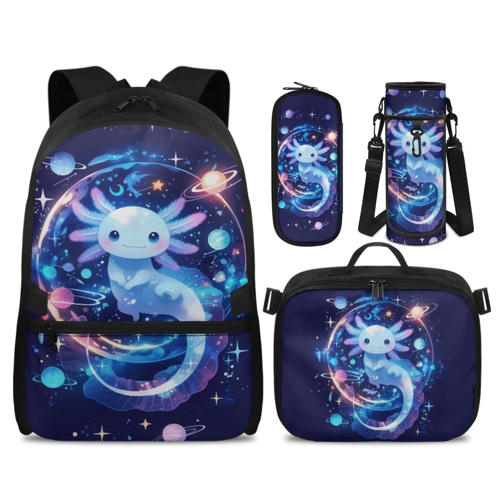 Kinder-Rucksack, Schultasche und Lunchbox-Set für die Grundschule, 43,2 cm, mit Wasserflaschentasche, Axolotl Galaxy, M, Casual
