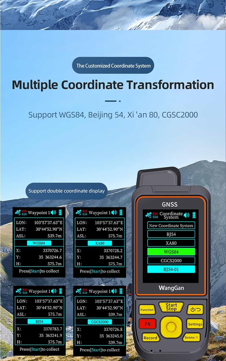 wanggan - Equipo de topografía de tierra, medidor de tierra GPS de mano, receptor GNSS con pantalla a color para medición de área, al aire libre, pesca en el mar, encuesta de campo, agricultura