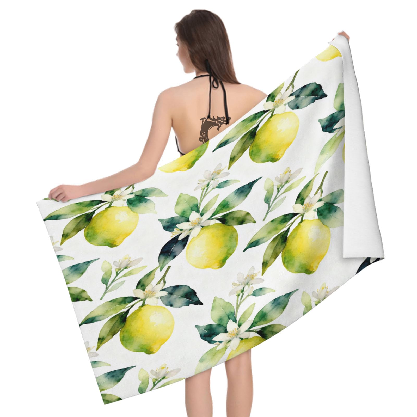 Leichong 3D Lemon Beach Towel Large Microfiber Soft Quick Dry for Adults, Cartoon Bath Towel Lightweight Soft Absorbent for Travel Swimming Pool Sports, 180 x 90 cm