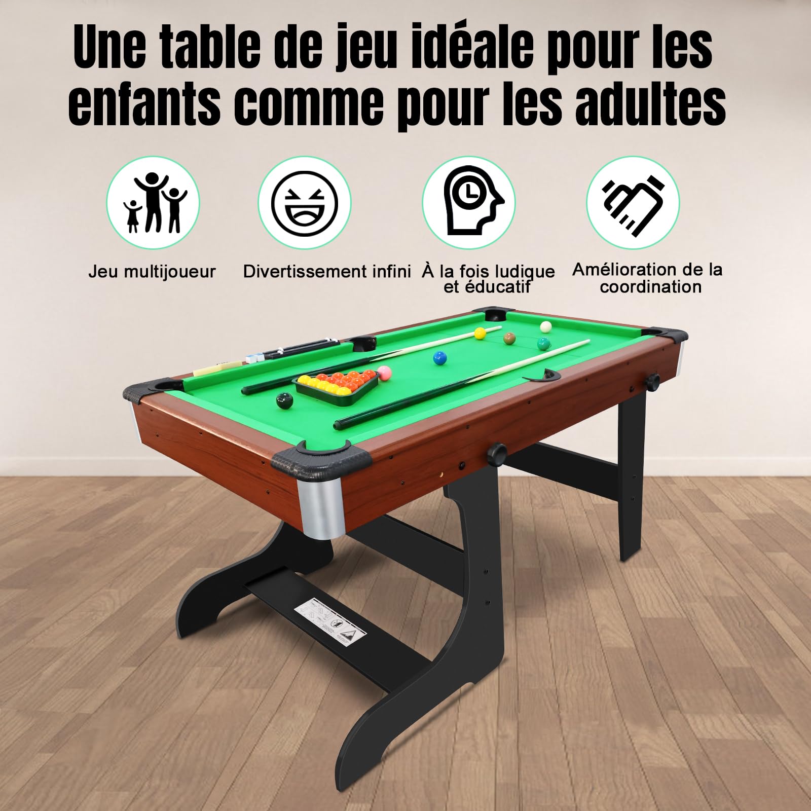 HLC Billardtisch Klappbar, Pool Billardtisch, Snooker, Multifunktionstisch Spieltisch mit Zubehör, Geeignet für Zuhause.