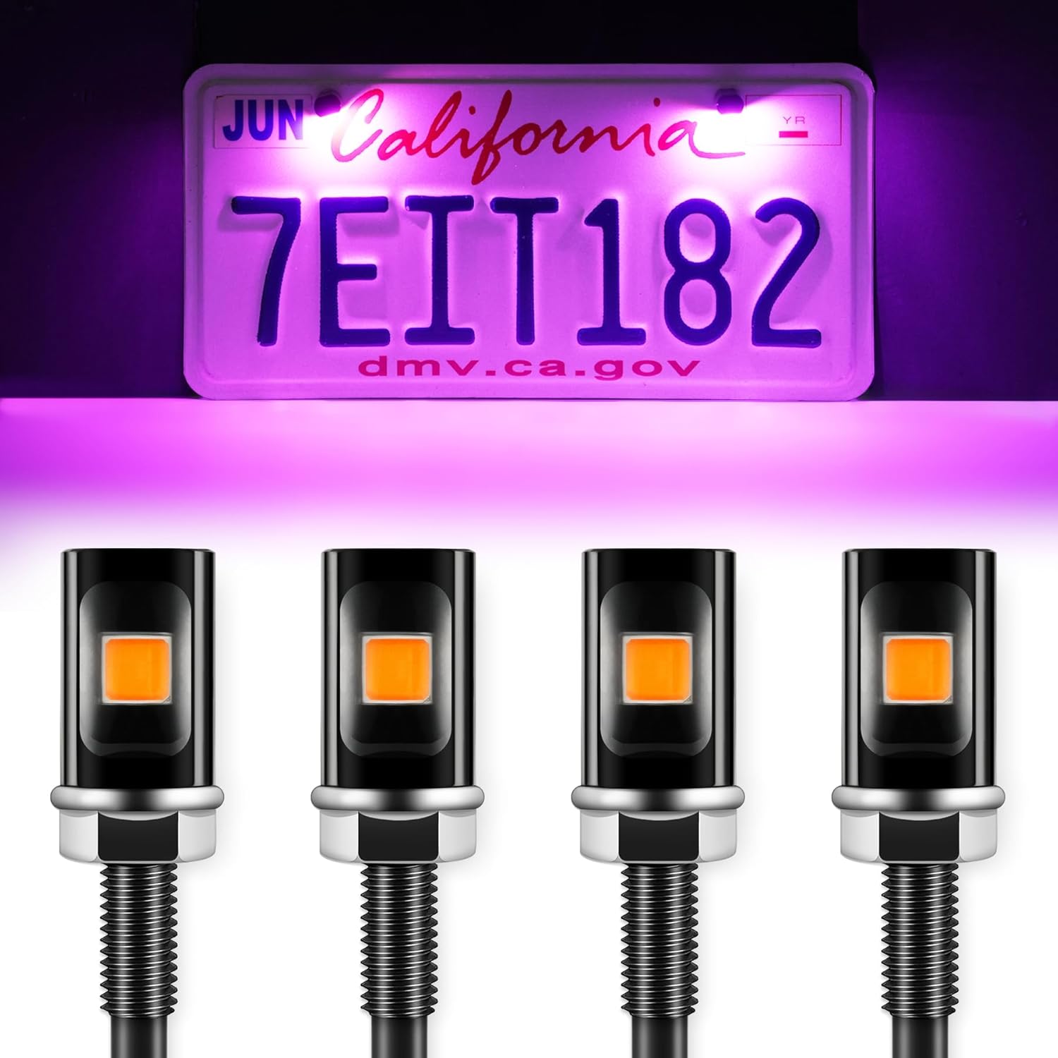 LivTee Super Bright License Plate Light, 12V License Tag Screw Bolt Accessories, Waterproof Black Aluminium Light Holder, Legal for Car Motorcycle Truck RV ATV Bike, Purple(4PCS)