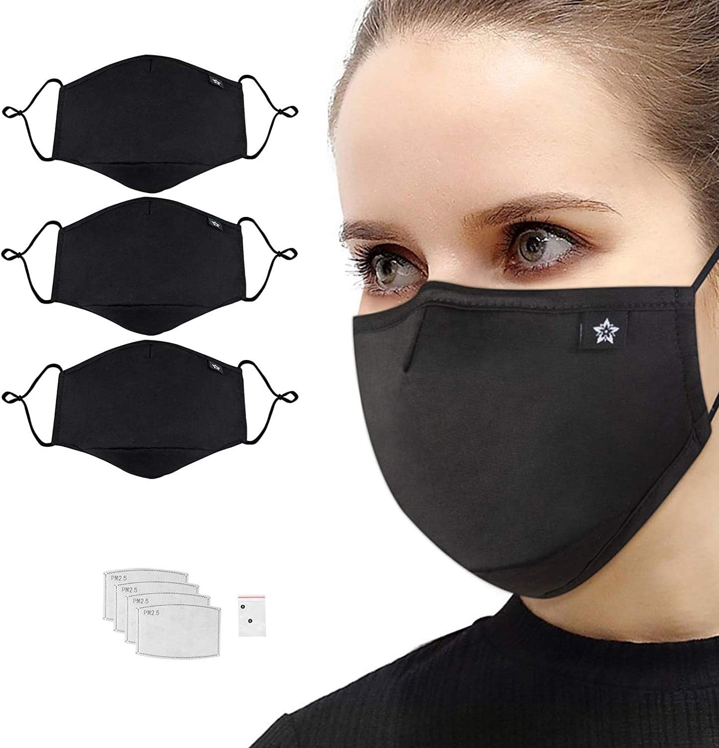 3PCS Washable Reusable Cotton Mouth Half Face with Filter Adjustable Ear Loops for Women Men