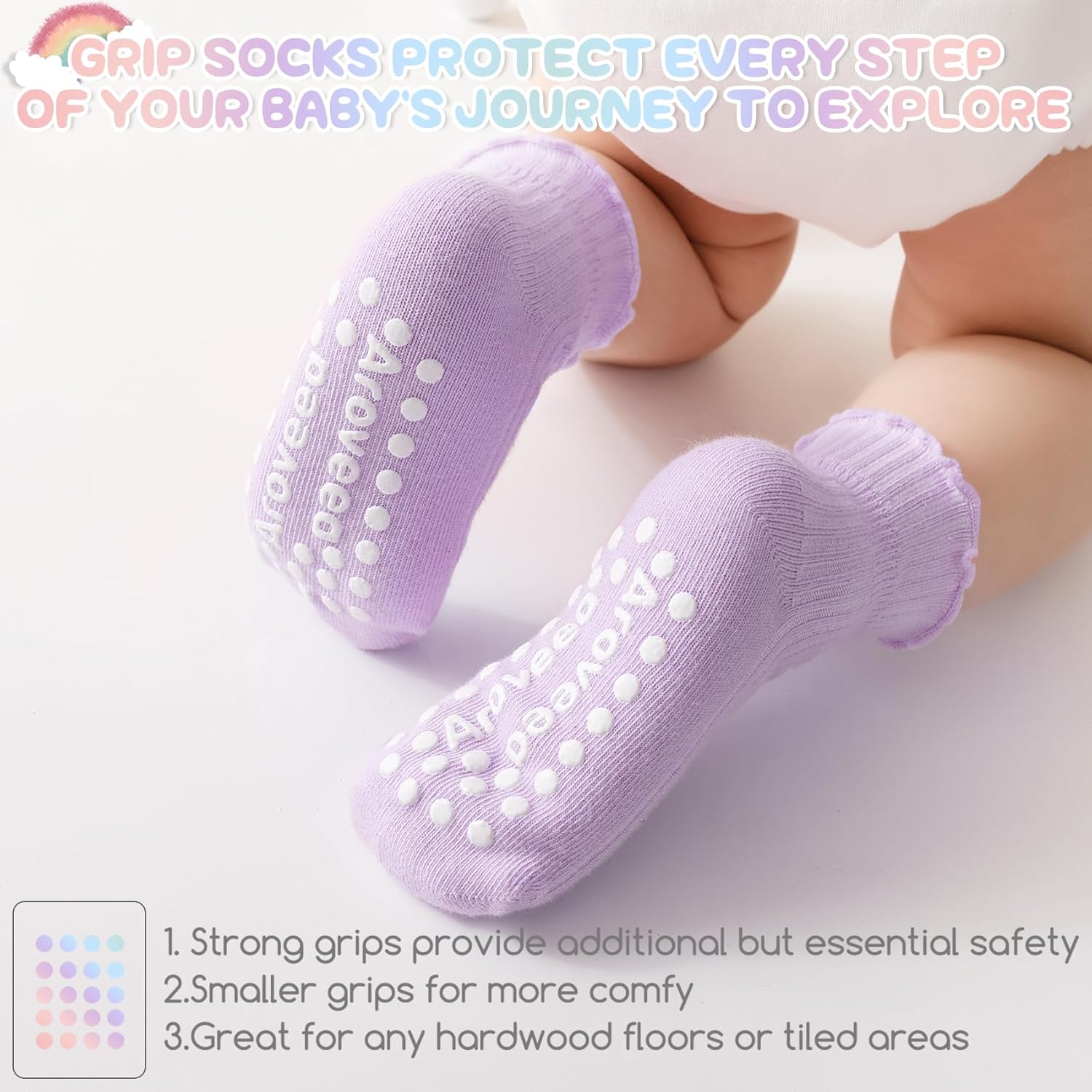 Baby Toddler Girls Socks Grip Ruffle Non Slip Girls Cotton 12 Pack Socks for Kids Cute Ankle 6M-7Years - Image 4