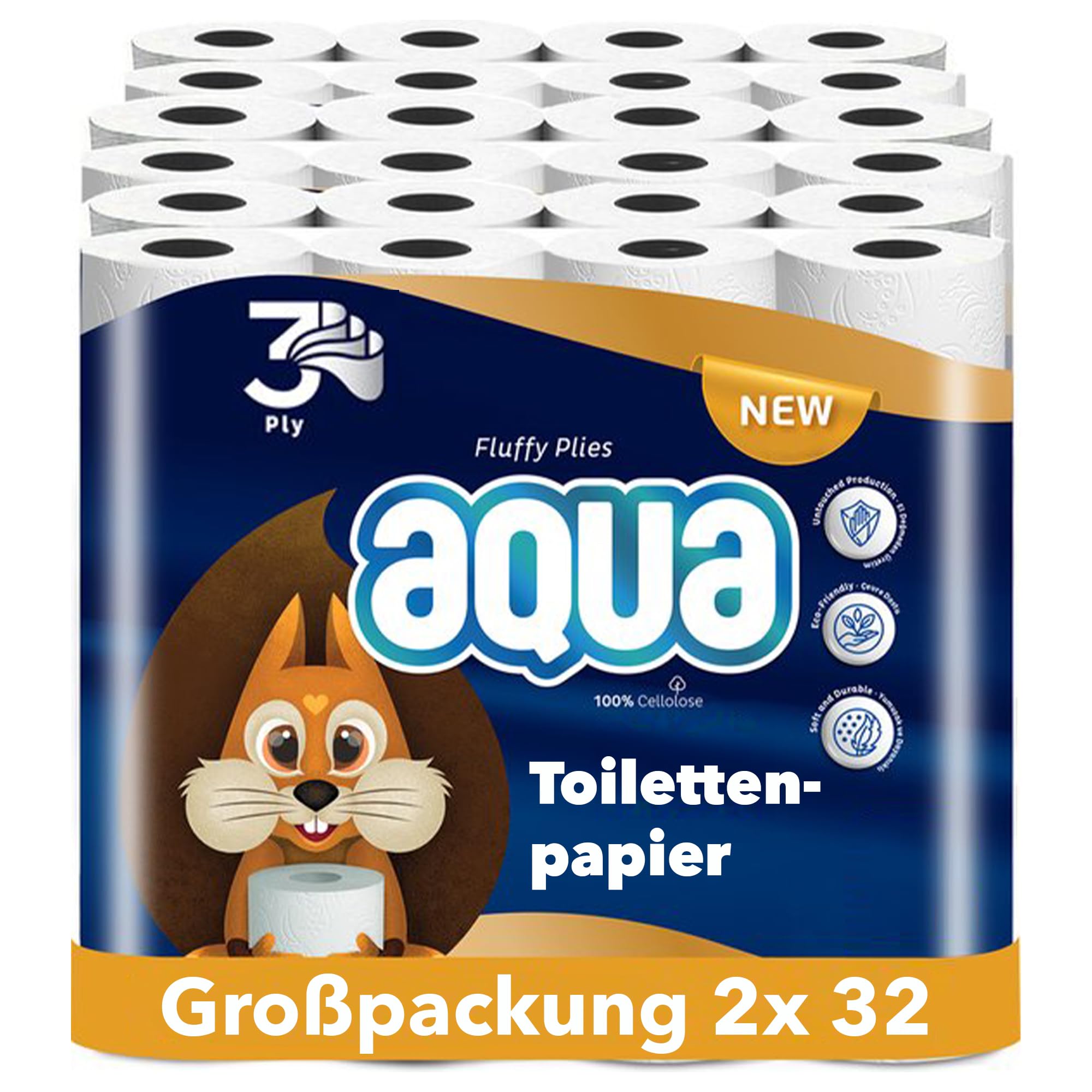 AQUA Triple Soft Toilettenpapier- 64 Rollen WC-Papier - 3-lagig