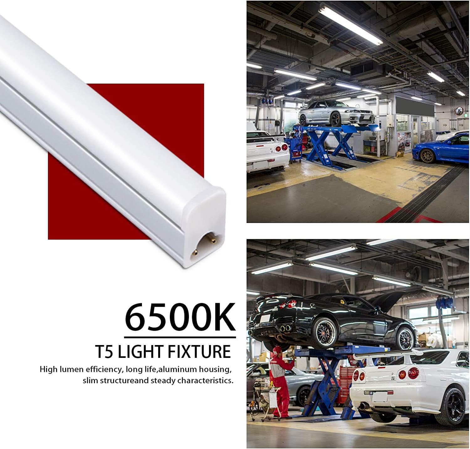 Kihung 12 Pack 4FT Led Shop Lights, 20W 2200lm 6500K Super Bright Garage Light, T5 4 Foot Shop Lights Ideal for Basement, Storage Room, Warehouse, Linkable Led Lighting Fixture with On/Off Switch