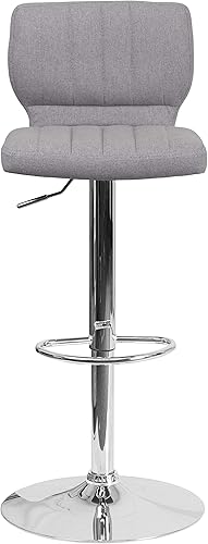 Vista 80 de Flash Furniture Taburete de bar de altura ajustable de vinilo marrón contemporáneo con respaldo vertical y base cromada