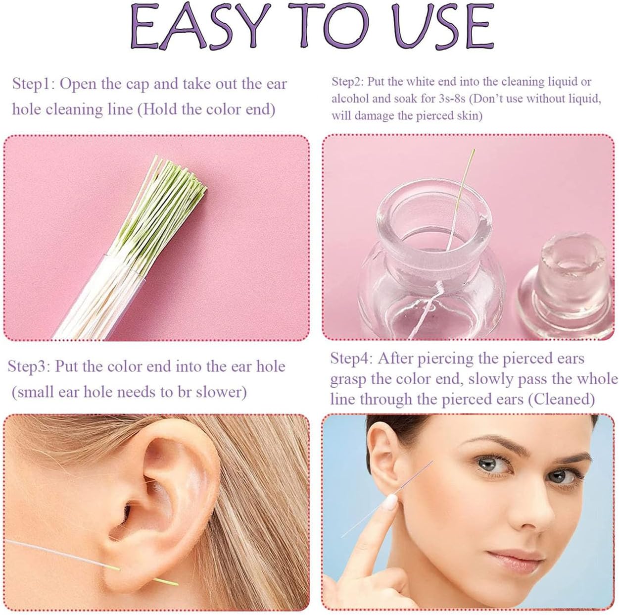 4PCS Disposable Sterile Ear Piercing Gun Ear Piercing Kit Built In Cz Earrings Painless Ear Piercing Gun WIth Ear Hole Cleaning Tool Remaker Pen