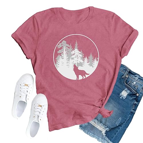 TUPOSU Womens Wolf T-Shirts Alpha Wolf Shirts Wolves Lovers Short Sleeve Tee Tops