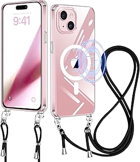 iPhone 15 用 ケース クリア ショルダー MagSafe対応 iphone15 用 スマホケース ワイヤレス充電 アイフォン15 カバー 肩掛け 斜めかけ 縄掛けケース PC+TPU 2重構造 薄型 軽量 長さ調整可能 取り外し可能 ネックストラップ ショルダー ケース 落下防止 紛失防止 (透明)