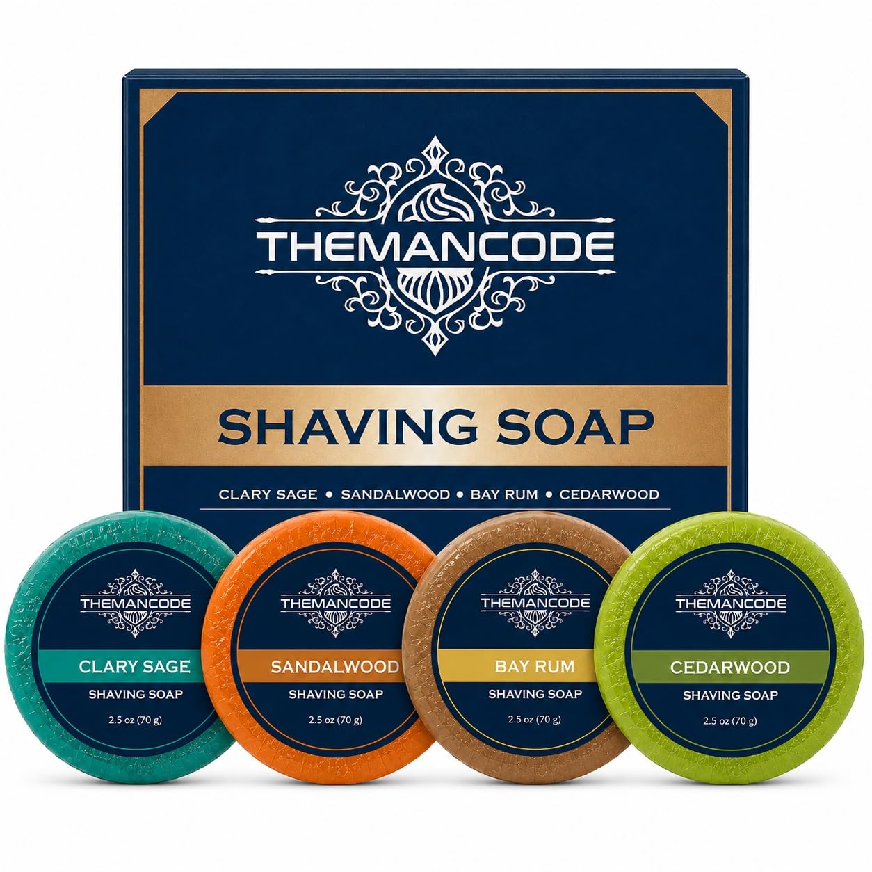 THEMANCODE Shaving Soap Gift for Men, 4 Pack Variety, 2.5 oz Each