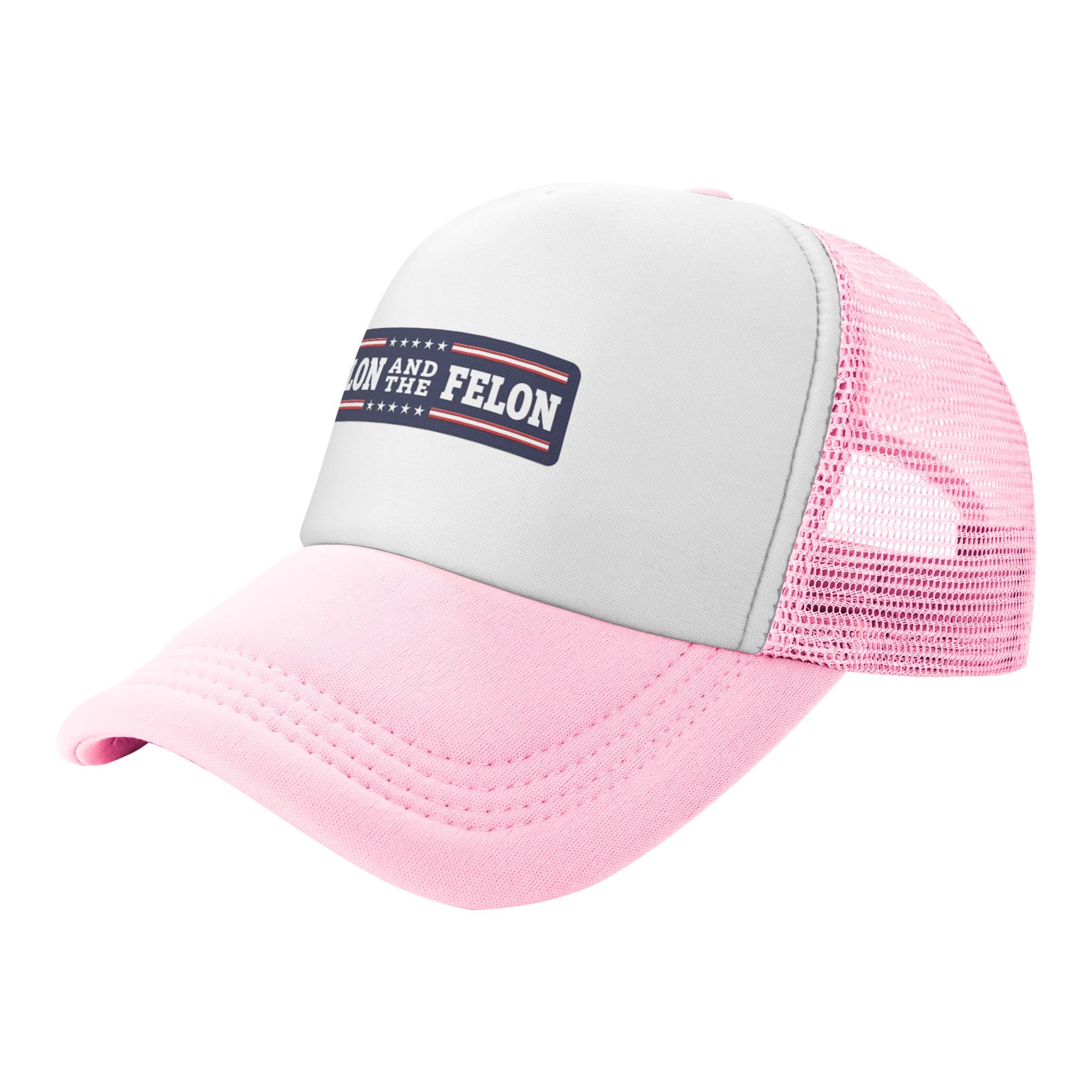Greenchant F Elon and The Felon Trucker Hat Anti Elon Musk Kids Hats Adjustable Mesh Baseball Cap - Pink