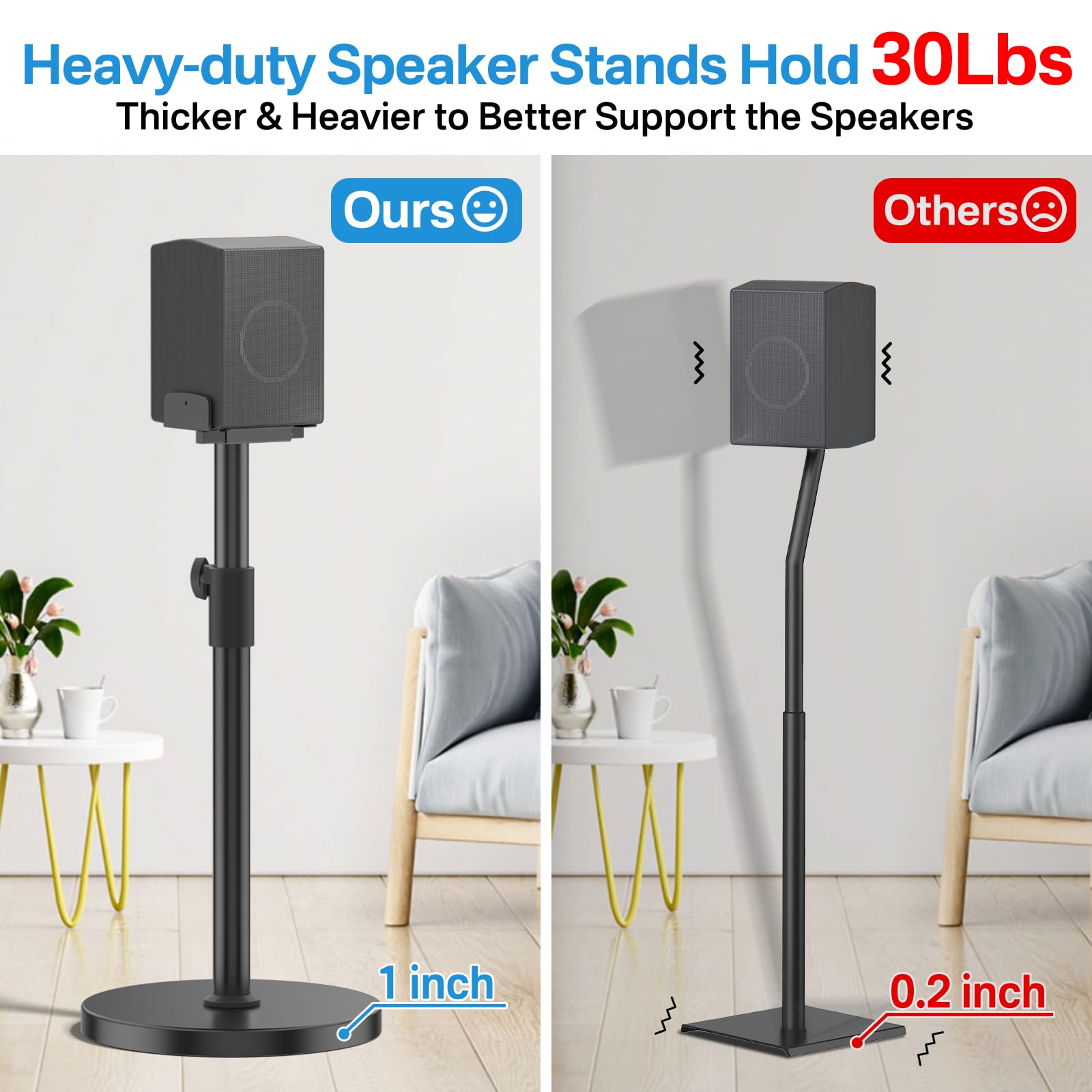 Para stojaków do głośników Samsung HW Rear Speaker, do Q995H/Q995GD/Q995GF/Q930F/Q990D/Q990F, regulacja wysokości 29" – 37,5", Clamping Dual Side Fit 5"-11" Samsung tylny, obciążenie do 30 funtów