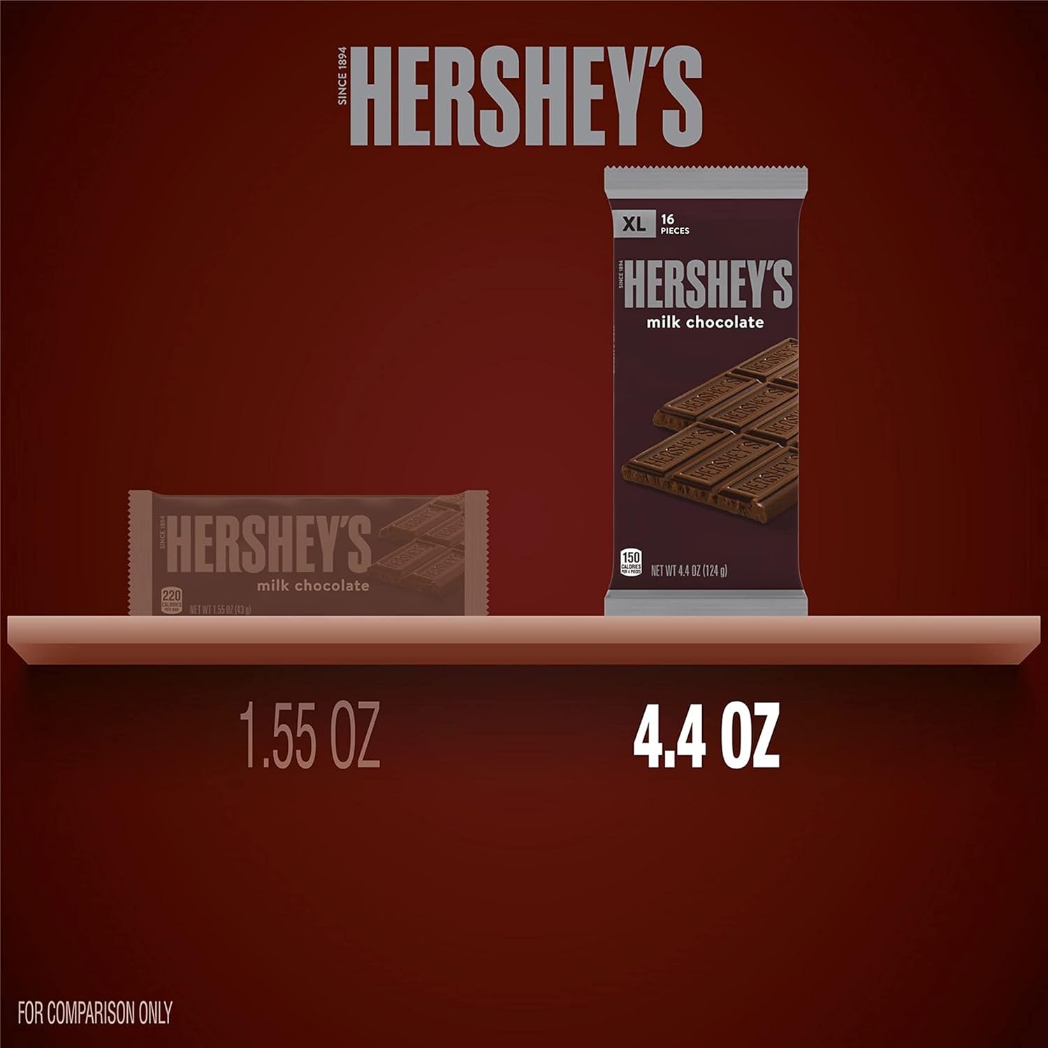 HERSHEY'S Milk Chocolate Bulk Candy, Individually Wrapped, 4.4 oz XL Bars (12 Count) : Chocolate Bar Hersheys Giant : Everything Else