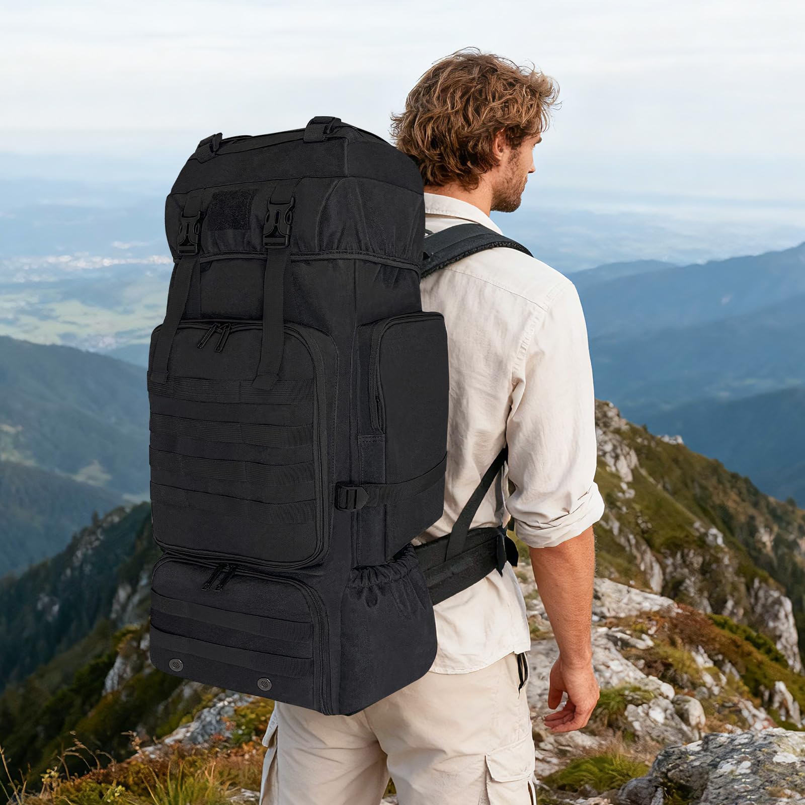 70L Zaino da Trekking per Uomini e Donne, Borsa da Campeggio con Scomparto Scarpe, Grande Zaino Militare Tattico, Zaino Tattico MOLLE per Escursionismo, Viaggio e Sport (Nero)
