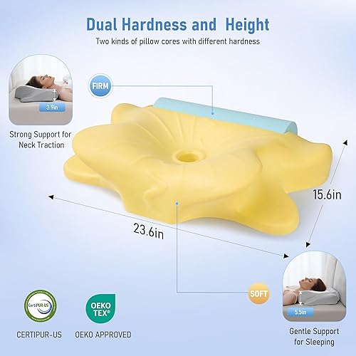 Miniatura 4 de Almohada cervical para aliviar el dolor de cuello, almohada de espuma viscoelástica de contorno con funda de almohada transpirable y refrescante,