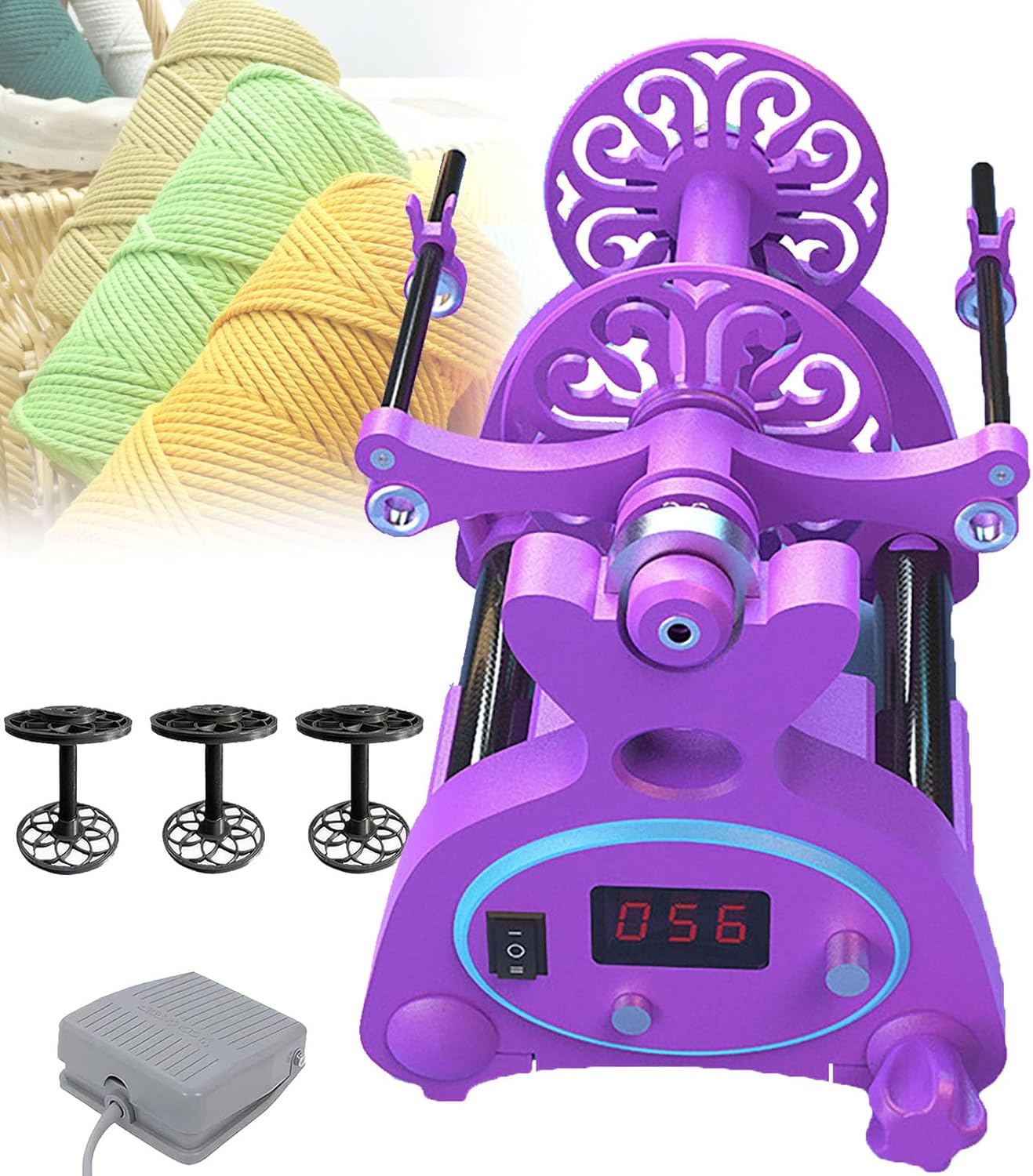 Electric Spinning Machine, Intelligent Control, with Foot Switch, Stepless Speed ​​Adjustment, Forward and Reverse, 4/8 Ounce Capacity, for Yarn Weaving, Mixed Roving Process,Yellow