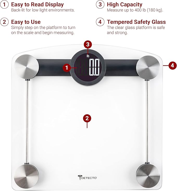 Báscula Digital de Baño Detecto D185 Vidrio Templado Plateada miniatura 2