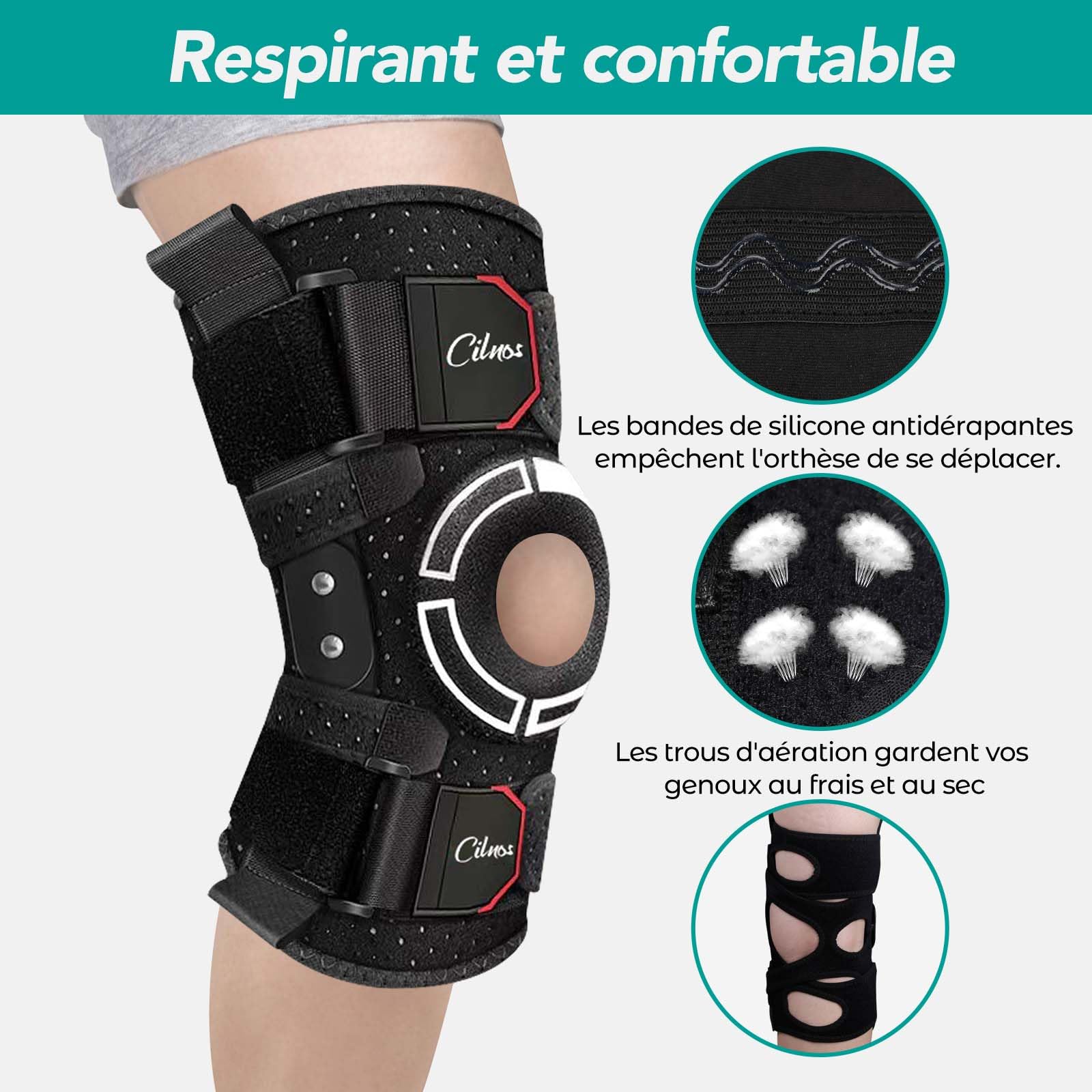 Attelle Genou, Genouillere Arthrose Genou avec Stabilisateurs Latéraux Amovibles, Genouillère pour Soulagement de Douleur, Arthrite - Homme et Femme (M/L/XL)
