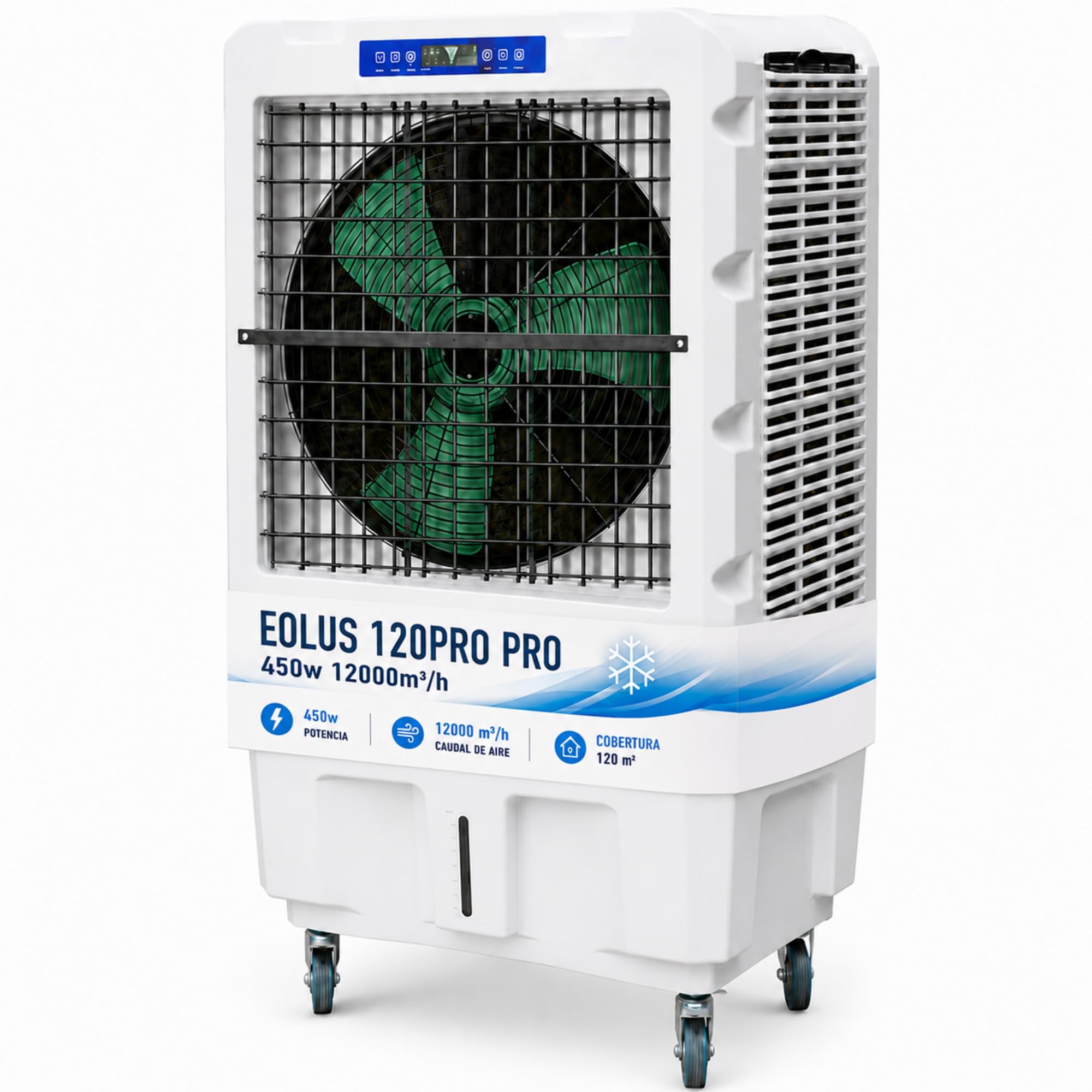 Climatizador Evaporativo Profesional VONALA EOLUS 120 PRO – Enfriador de Aire Portátil, Depósito 50L, Caudal 13000 m³/h, Cobertura 150m², 800W, Industrial Pórtatil, Ideal Terrazas y Hostelería
