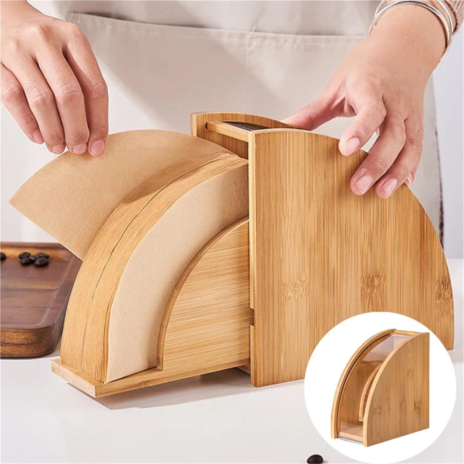 Kaffeefilter-Halter Kaffeefilterpapierhalter aus Holz, Kaffeefilterbox, passend for Filterpapierhalter, Kapazität von 100 Stück Papierfiltern(14.1 * 8.2 * 15.2CM)