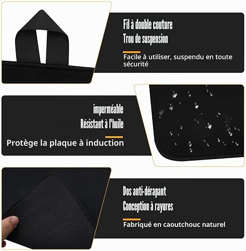 NVGFTG Hob Cover 62 × 53 cm Hob Cover One Piece Kitchen Cover Plate with Hook Hob Cover Plate for Ceramic Hob Cover Hob Induction Protective Mat Black - 3