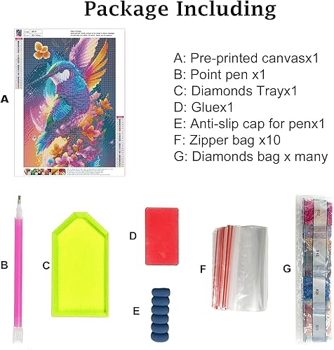 Miniatura 7 de Kits de pintura de diamante de colibrí para adultos principiantes, arte de diamantes 5D DIY pájaros de perforación completa pintura por puntos de