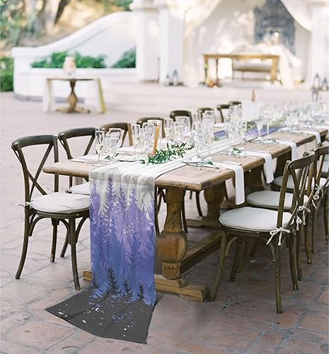 Vista 5 de Purple Black Forest Chiffon Table Runner 120 Inches Long, Voile Sheer Tulle Runner for Rustic Wedding Reception Bridal Shower Decorations Birthday