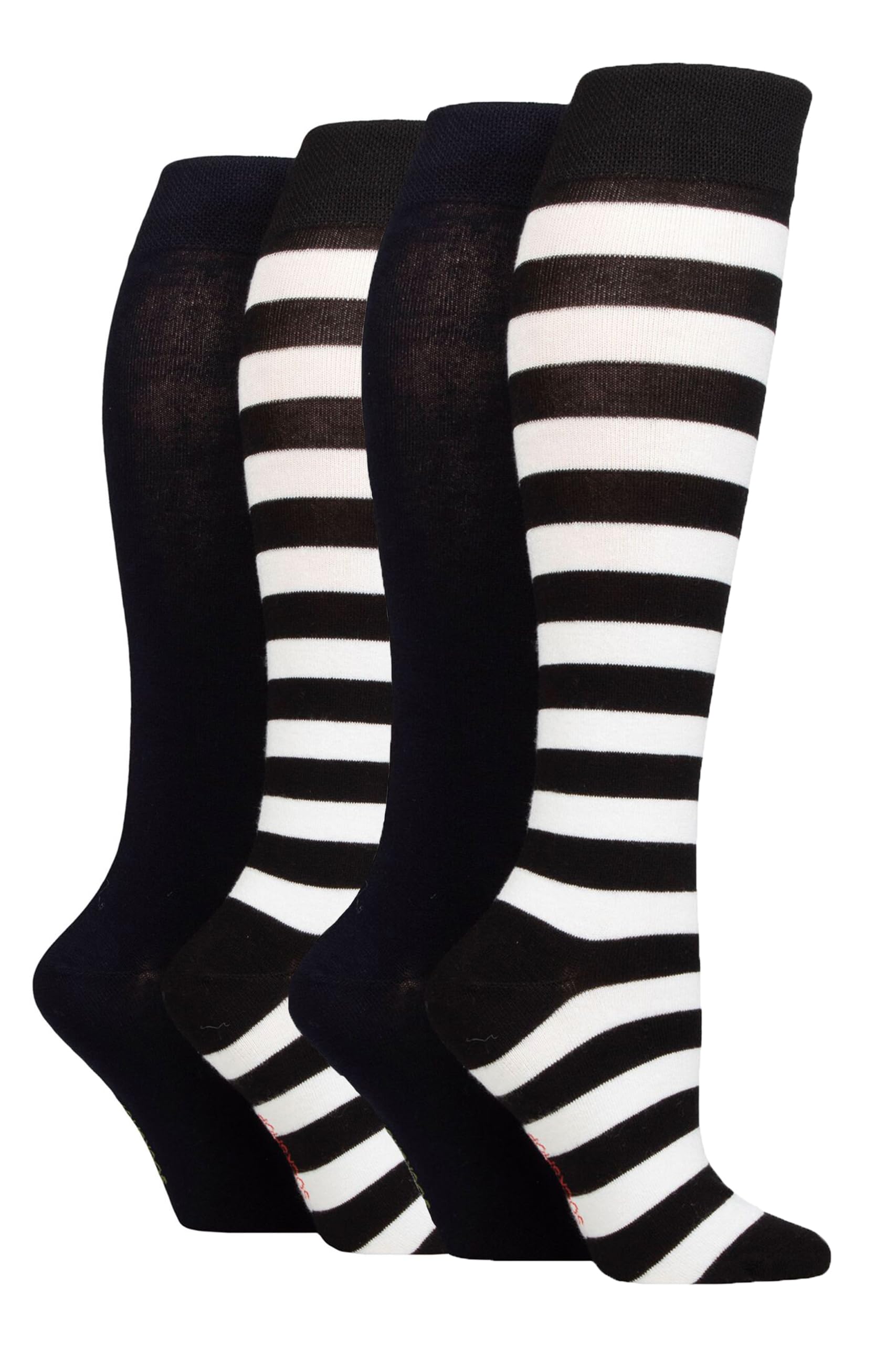 Sockshop Women's Black & White Bamboo Kneehigh Socks - Knee High Soft Breathable Cooling Socks With Smooth Toe Seams, Plain & Striped Size 4-8 Many Colours 4 Pair Multipack 4-8
