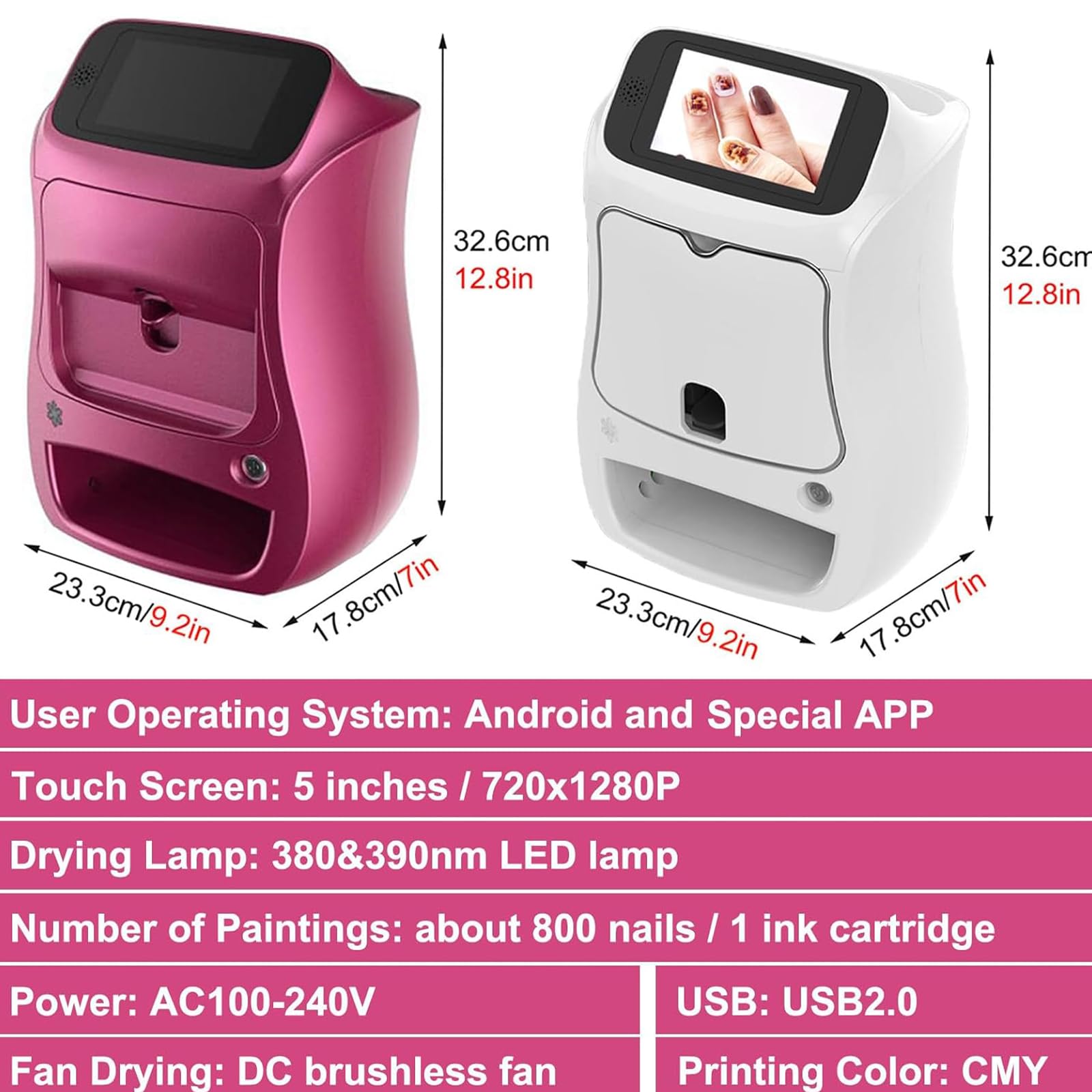 Stampante 3D per nail art, macchina automatica intelligente per unghie con touch screen, controllo app 10 s, per salone domestico