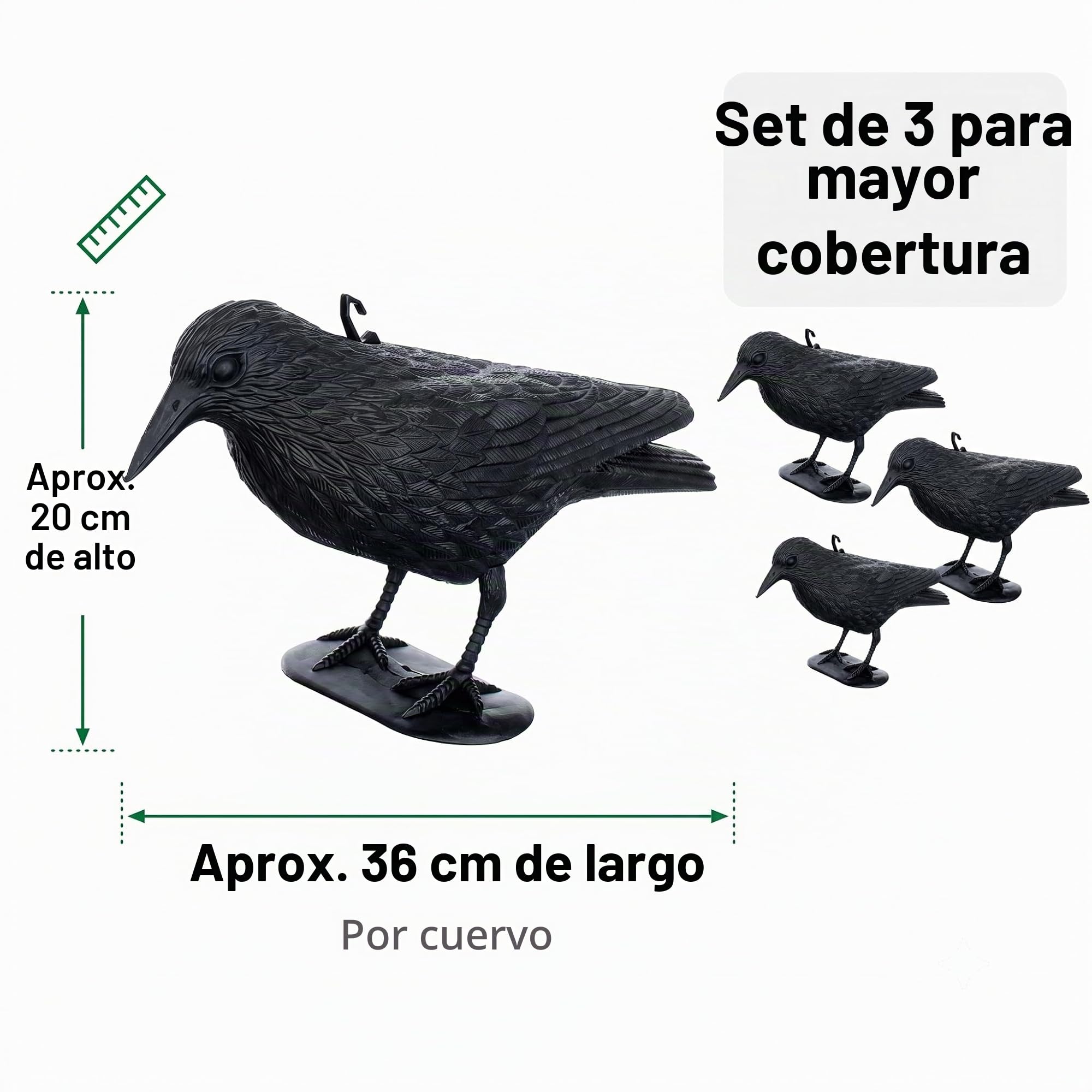 Brandsseller Cuervo Negro de Plástico 36 x 20 cm Ahuyentador de Palomas Disuasor de Aves pequeñas y Palomas Espanta Animales - Juego de 3