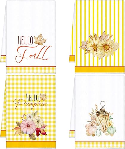 Bencailor 4 toallas de cocina de otoño, toallas de mano de Acción de Gracias, toallas de mano absorbentes de cosecha, paños de cocina de otoño para
