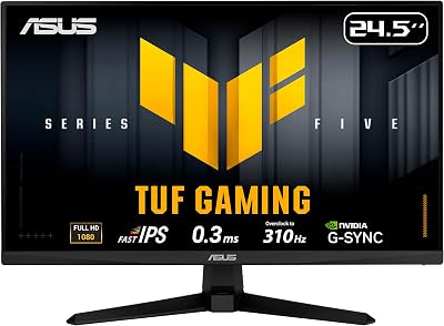 ASUS TUF Gaming Series 5 24.5” 1080P Monitor (VG259QMR5A) - Fast-IPS, 310Hz, 0.3ms, G-SYNC Compatible, FreeSync Premium, Extreme Low Motion Blur Sync, 99% sRGB, DisplayWidget, Gaming AI, 3 yr warranty