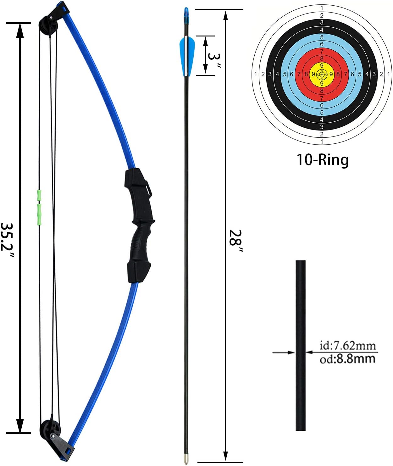 kaimei 35" Junior Compound Bow and Arrow Archery Set Outdoor Sports Game Hunting Toy Gift Bow Kit Set with 6 Arrows for Kids Children Teens Youth -U : Sports & Outdoors