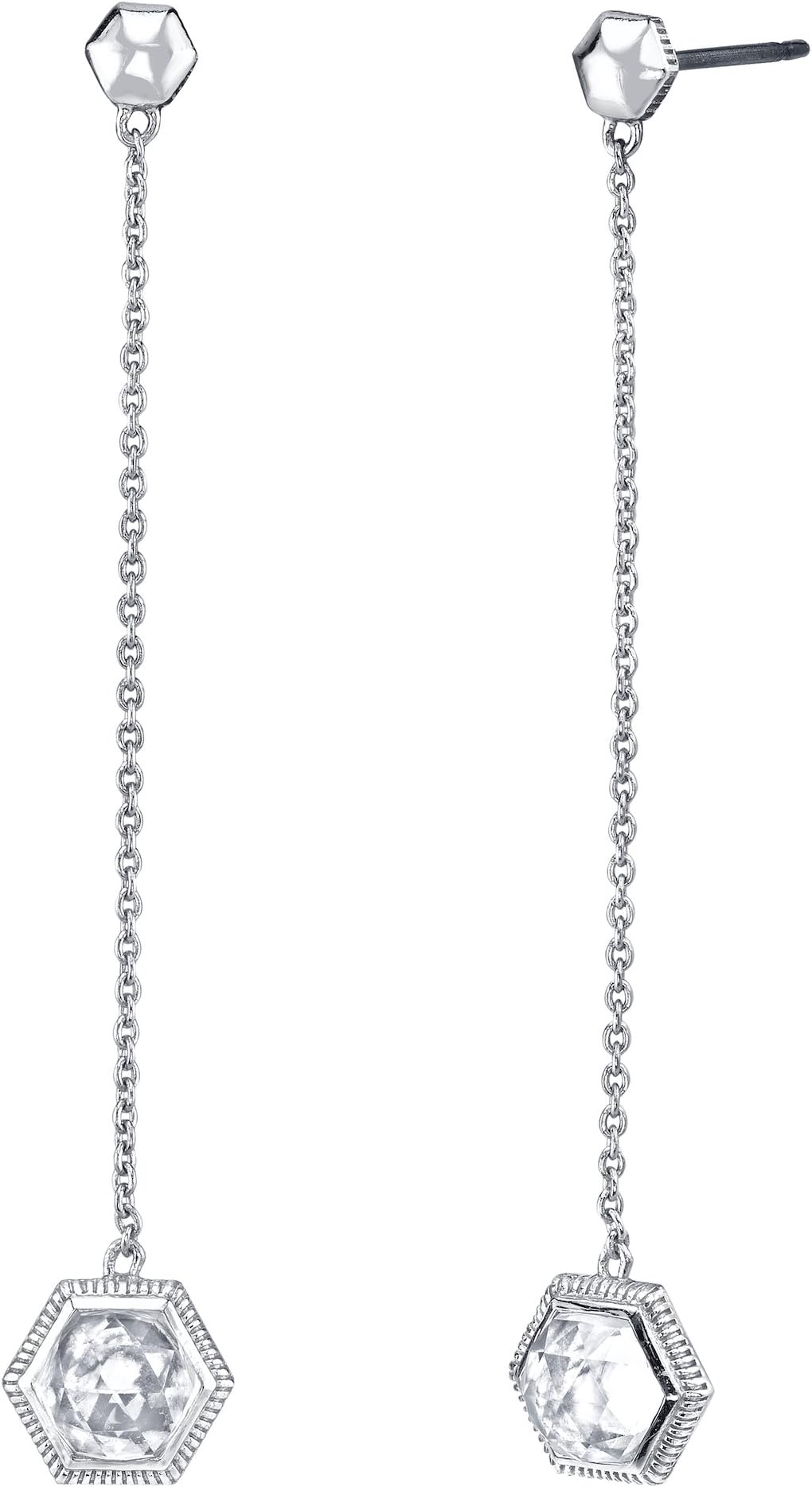 CHARLIZE GADBOIS Sterling Silver Crystal Hexagon Dangle Drop Earrings (2.13 cttw)