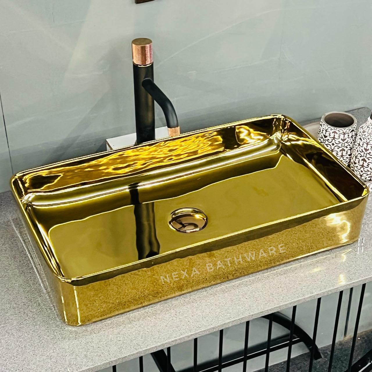 Nexa Bathware Ceramic Wash Basin | Luxurious Wash basin Table Top Bathroom Sink Wash Basin GOLD Colour With Glossy Finishing (24 x 14 x 5 INCH) NK-542 (B0D7CP1GXP) Amazon Price History, Amazon Price Tracker